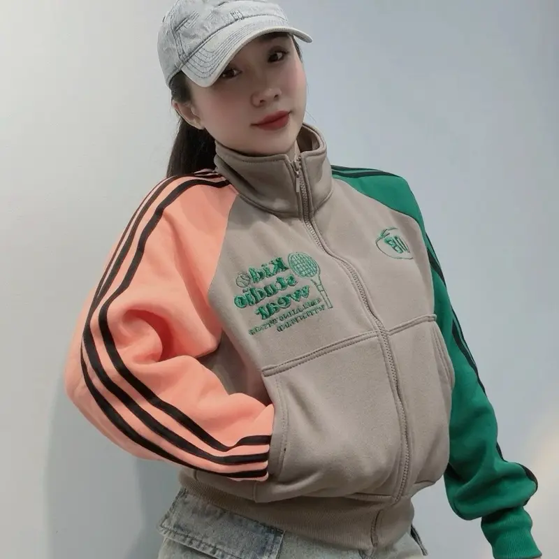 áo khoác nữ nỉ dày thêu chữ tay phối màu cam chạy sọc thời trang Women Hoodie Top   đen trơn thêu có thể giặt máy đậu màu xanh áo  hoodie 0
