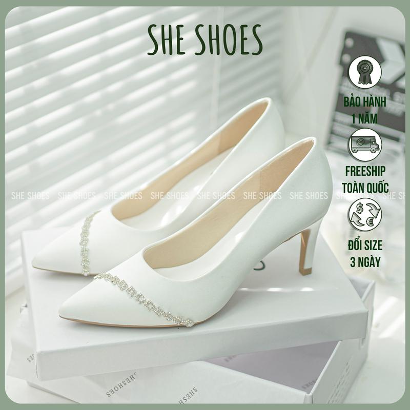 GIÀY CƯỚI LỤA SATIN ĐÍNH ĐÁ XÉO 6 PHÂN ĐỘC QUYỀN BỞI SHESHOES NEW ARRIVAL - GC06003