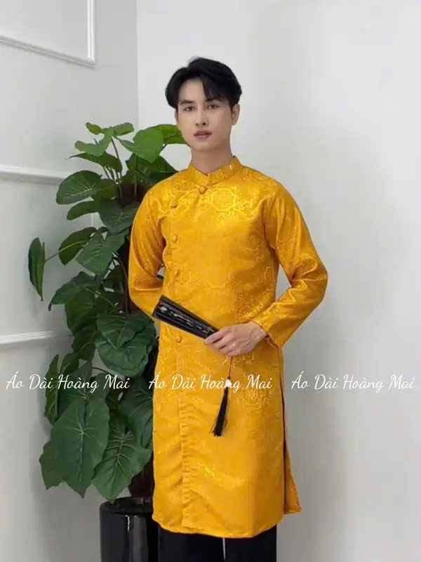 Áo dài cách tân nam 3 tà truyền thống gấm cao cấp 4 màu {50-105kg} - Áo Dài Hoàng Mai Menswear 6