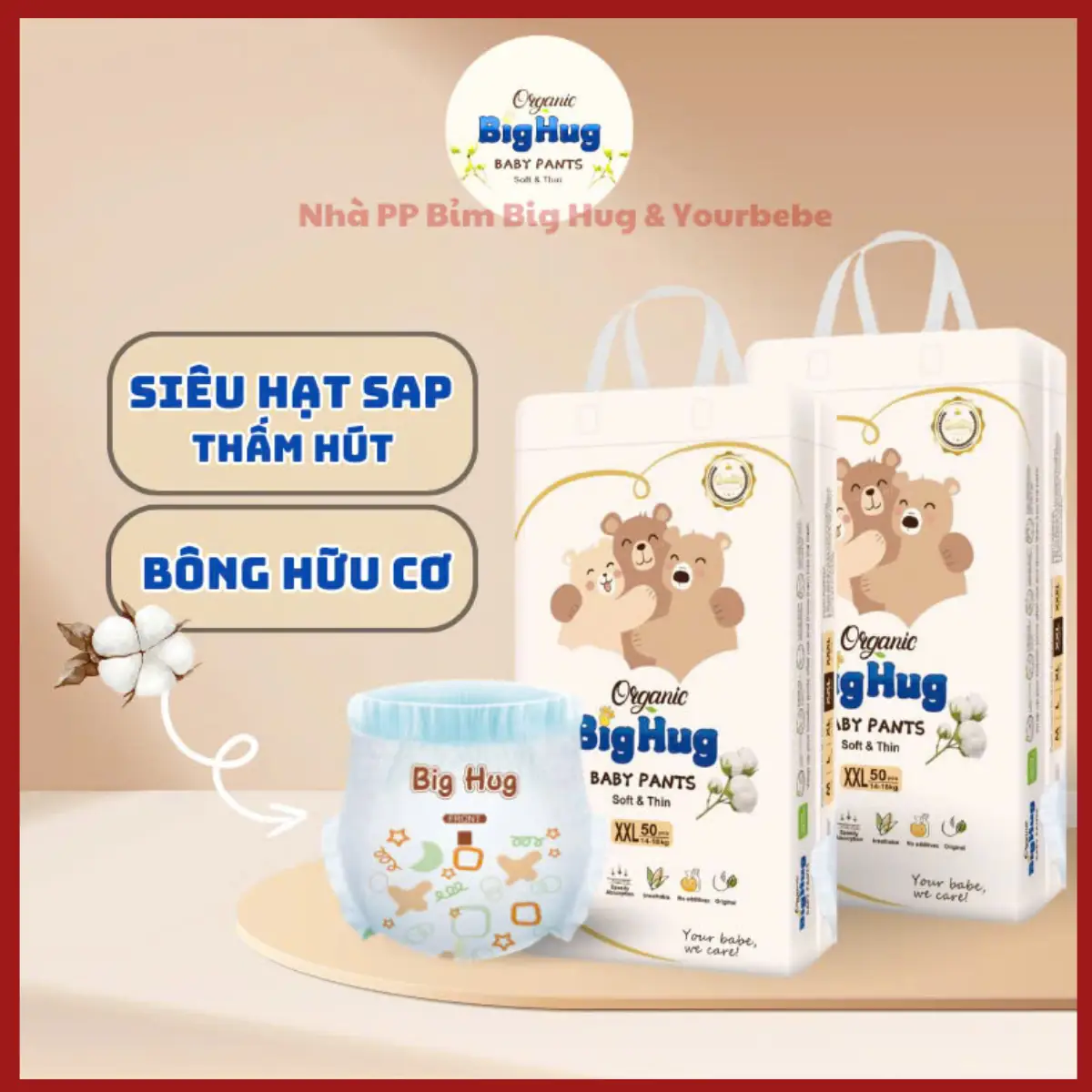 Big Hug: Combo 100 Quần / Tã Dán Form Bo (Hàng Bao Bì Cao Cấp ) . Chun Đệm Mây. Mỏng 2Mm . Thấm Hút 500Ml - 800Ml Hàng Đủ Size Từ M Đến Xxxl. Quần Cho Bé Voi Bỉm Quần