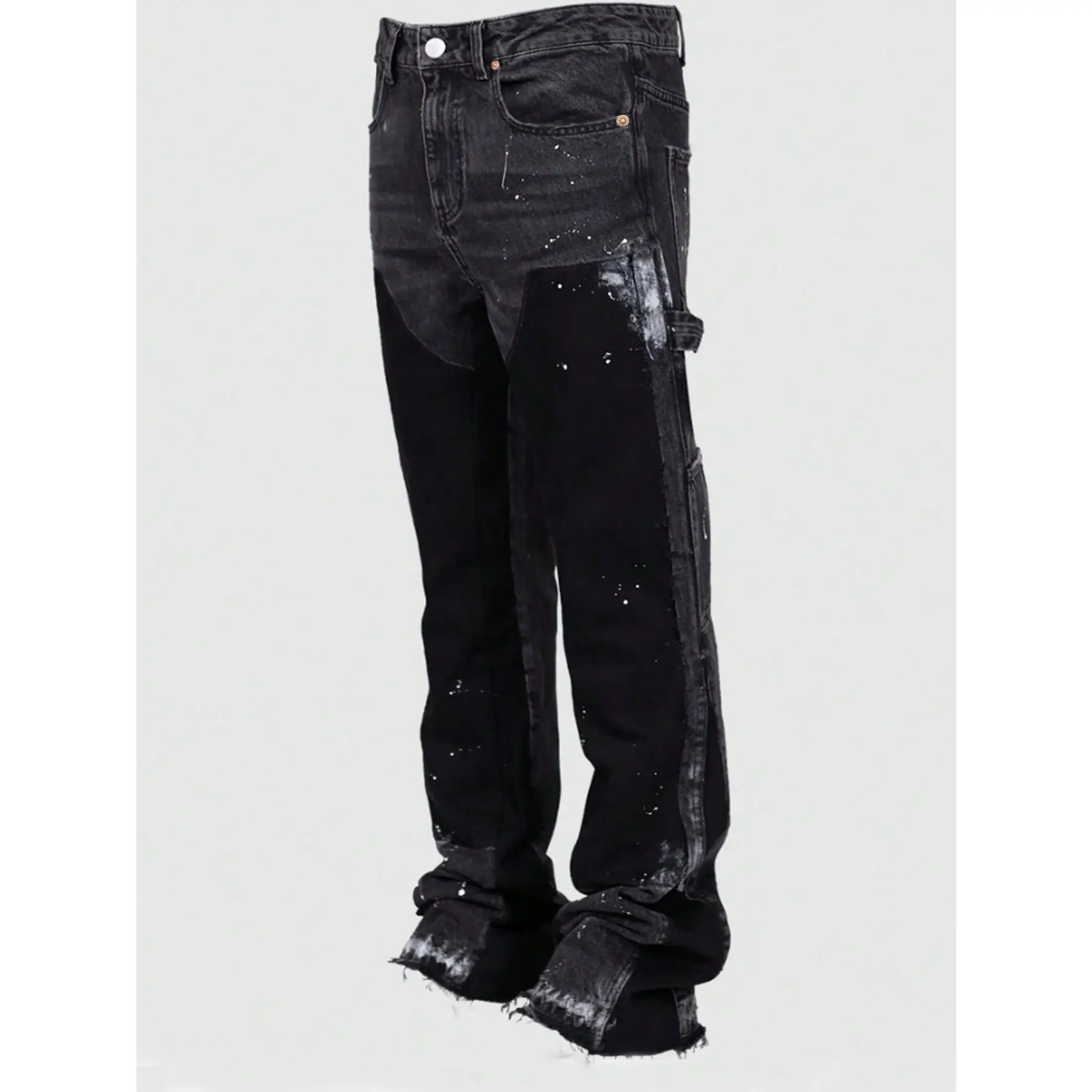ROMWE Street Life Men Color-Block Loose Fit Casual Straight-Leg Jeans With Patch Pockets Menswear Print