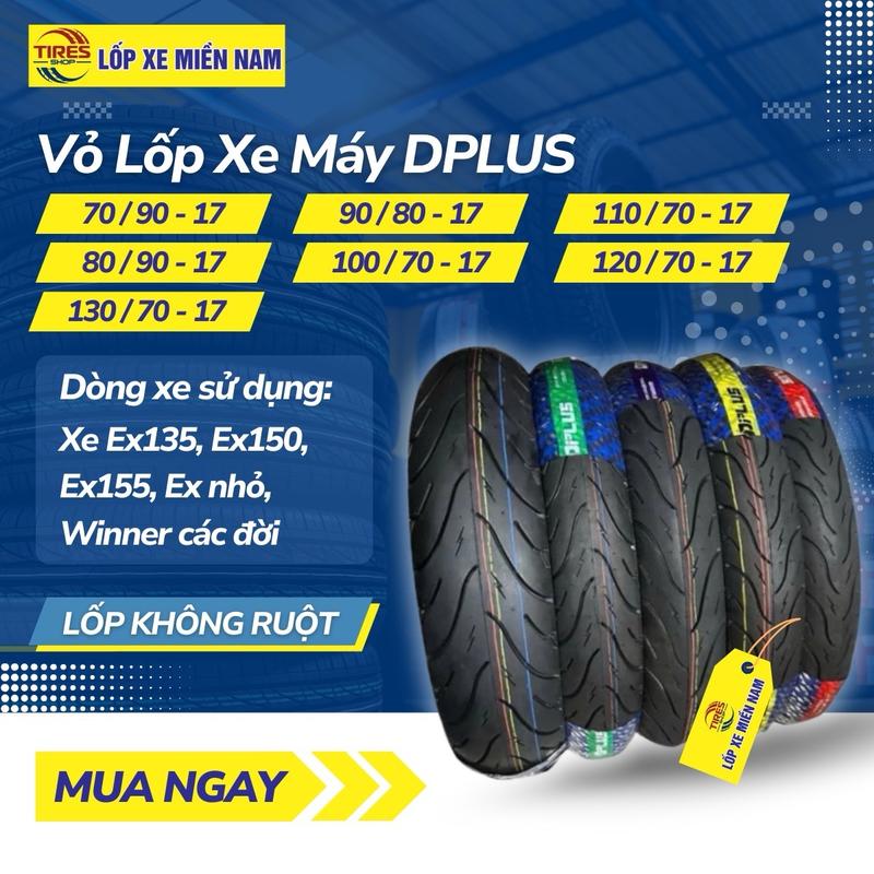 1 Cặp lốp xe Exciter - Winner - xe số, GAI TIA SẤM SET KHÔNG RUỘT DPLUS Phụ Kiện