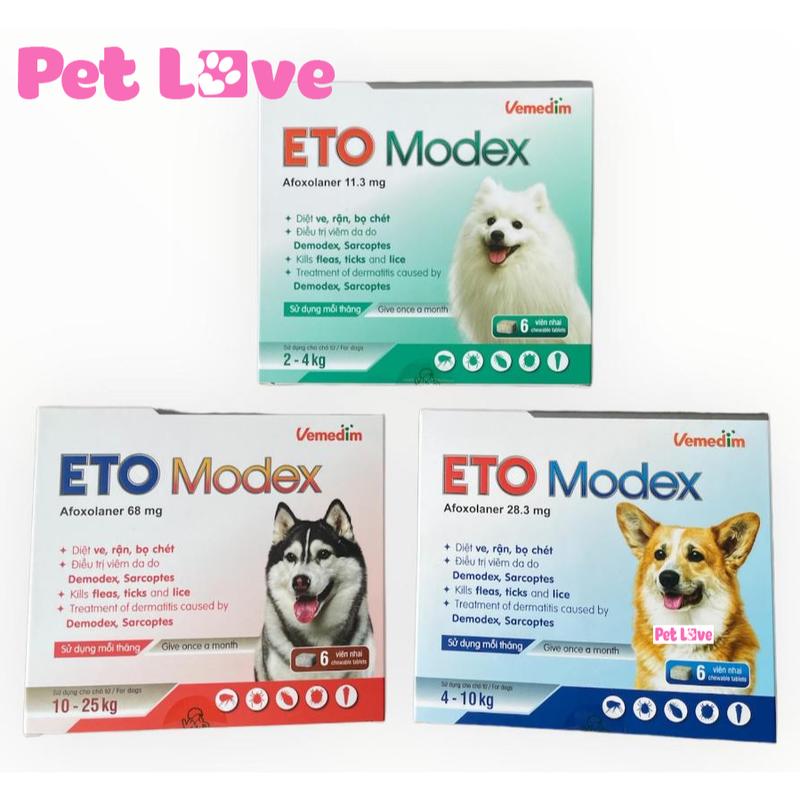 1 hộp 6 viên nhai Vemedim Eto Modex diệt ve rận bọ chét chó
