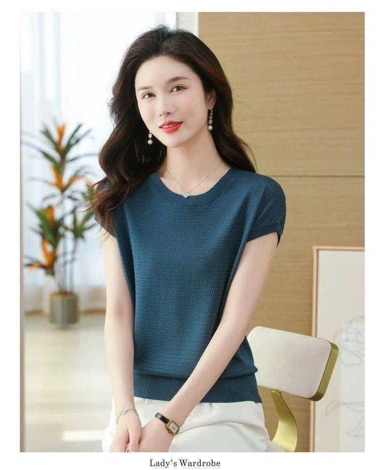Product Introduction of Áo Cánh Dệt Kim, Dành Cho Phụ Nữ, ngắn Tay Áo, Áo Cánh Dơi, Áo Phông Nữ Dệt Kim, Cao Cấp, Làm Bằng Lụa Lạnh, Thích Hợp Cho Mùa Hè, Áo Thường Ngày Đồ Len Mỏng 4