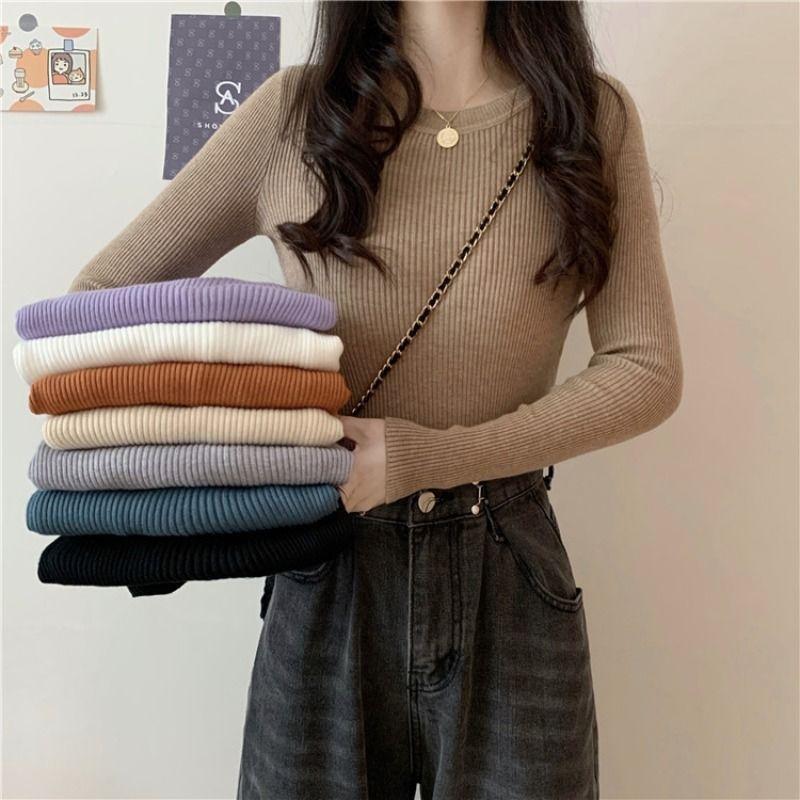 Product Introduction of Áo Len Đáy Bên Trong Trơn Mùa Đông, Phong Cách Hàn Quốc Mới, Kẻ Sọc Chìm, Cổ Tròn, Dài Tay, Thời Trang, Dành Cho Nữ Women Top 13