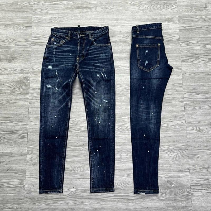 QUẦN JEAN NAM MÃ D2-31 XANH RÁCH VẨY SƠN 4 CÚC BÒ DÀI CAO CẤP CO DÃN PHOM ÔM CHÂN DS-Q Có Túi
