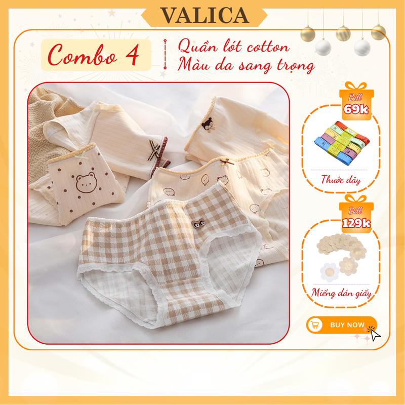Combo 4 Quần Lót Nữ Họa Tiết Cá Tính - Set 4 Quần Chip Nữ Cotton Đáy May Kháng Khuẩn VALICA L120 Women
