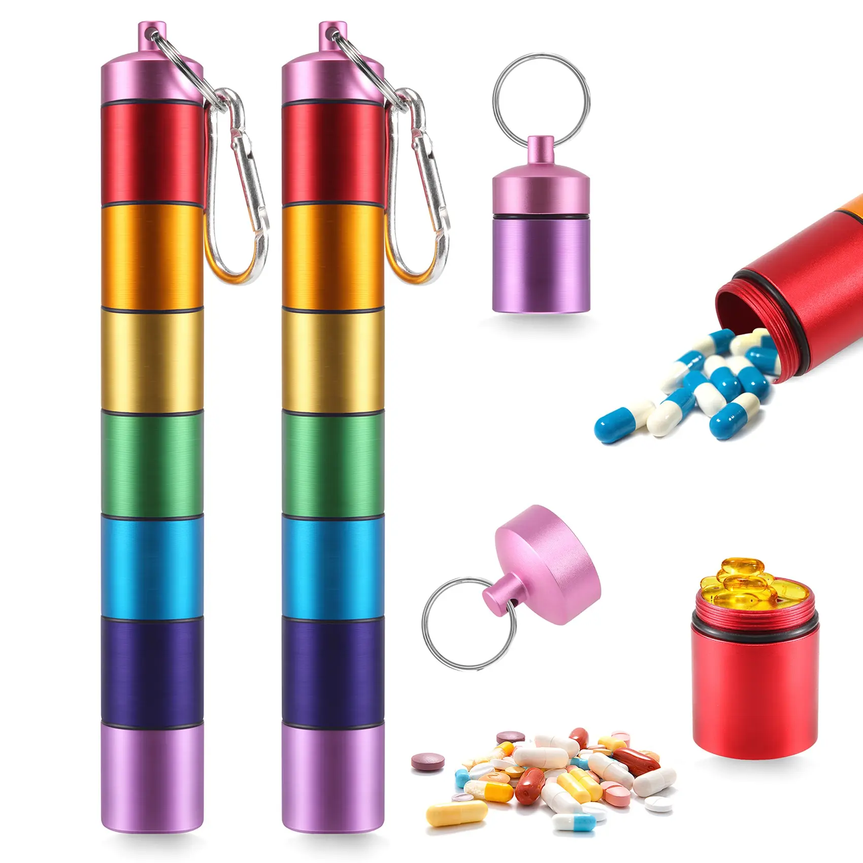 Dụng Cụ Sắp Xếp Thuốc, Hộp Đựng Thuốc Hàng Tuần, Hộp Đựng Thuốc Kim Loại 7 Ngày, Không Thấm Nước, Hộp Đựng Thuốc Du Lịch, Hộp Đựng Thuốc Có Thể Xếp Chồng Lên Nhau, 2 Gói