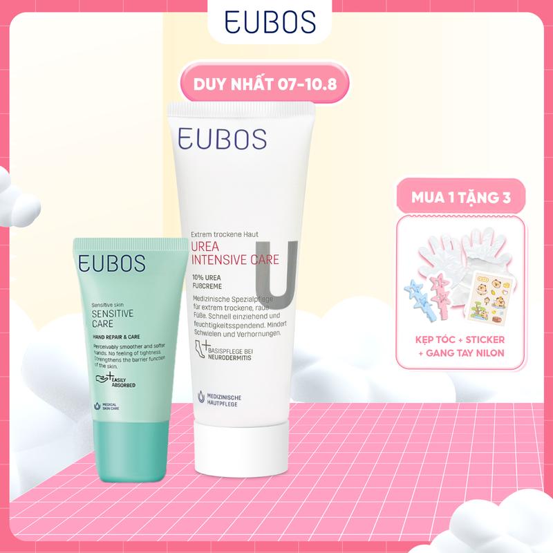 Combo Kem Dưỡng Da Tay EUBOS 25ml Và Kem Nứt Gót Dưỡng Da Chân UREA 10% Foot Cream 100ml Giúp Mềm Mịn, Dưỡng Ẩm Chuyên Sâu An Toàn Cho Da Nhạy Cảm