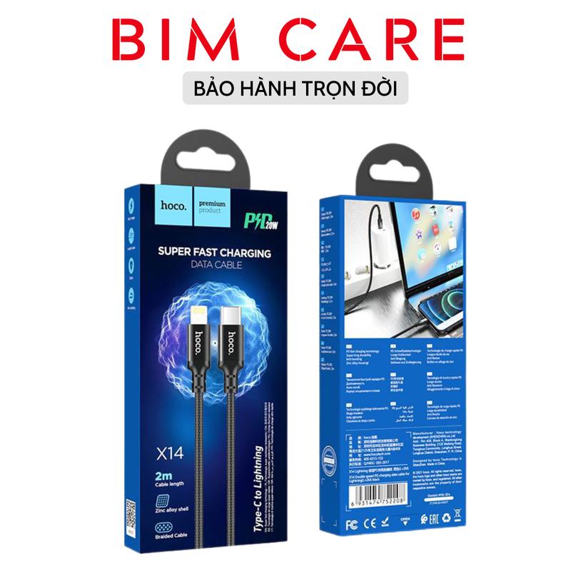 Dây cáp dây sạc nhanh IP PD20W cổng Type-C to Lightning Hoco X14(mới), dài 2 mét, bảo hành 12 tháng - BIM CARE Phụ Kiện Sạc Điện Thoại