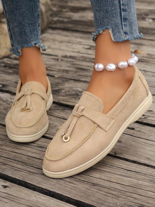 Women's Fashionable Solid Color Knot Design Slip-on Loafers, Elegant Lightweight Flat Loafers for Daily Life, Casual Comfortable Breathable Imitation Suede Shoes 6