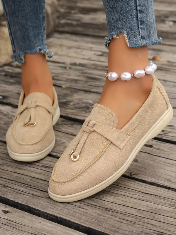Women's Fashionable Solid Color Knot Design Slip-on Loafers, Elegant Lightweight Flat Loafers for Daily Life, Casual Comfortable Breathable Imitation Suede Shoes 6