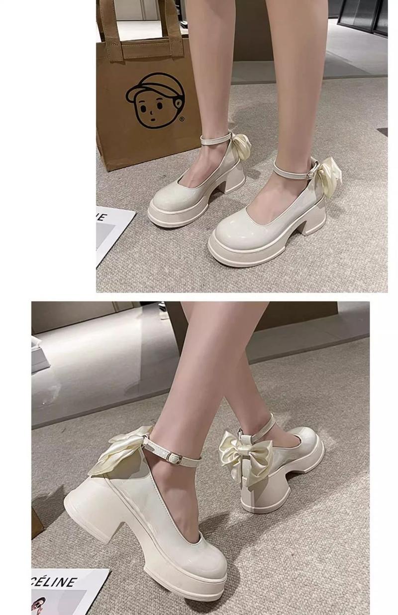 Product Introduction of Lace-Up Mary Jane Chunky Square-Toe Shoes, Comfortable Soft Sole with Anti-Slip Design, Bow Accent, Retro Fashion Footwear That Can Be Paired with Skirts 28
