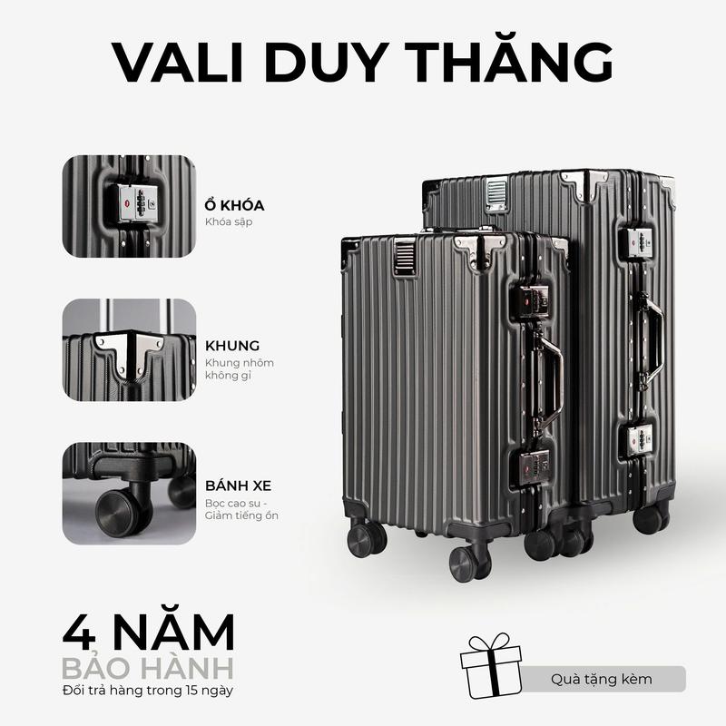 Vali Khung Nhôm Khoá Sập Duy Thăng Size 20/24/28 Bảo Hành 4 Năm (Tặng túi đựng giày)