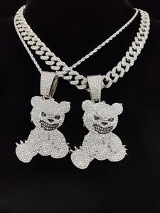 Collar con colgante de oso de estilo punk unisex, Collar de cadena cubana con decoración de diamantes de imitación, Joyería de moda para fiestas, Decoración diaria, Joyería moderna, elegante y que combina con todo para regalo de cumpleaños