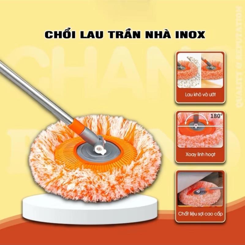 Chổi lau Trần Nhà , Cây quét Trần Nhà Đa năng Hình Hoa Hướng Dương Đa năng , xoay 180 độ , cán Inox cây lau nhà lam sạch