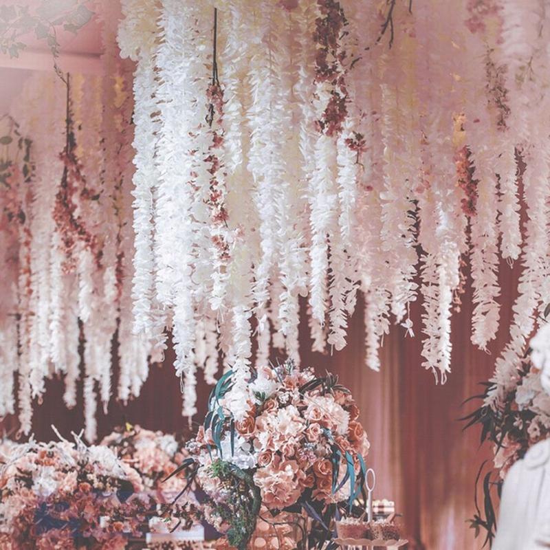 1Pcs Artificial Flowers 100cm Artificial Silk Wisteria Flower Vines Home Garden Wedding Decoration Fake Flower String Ornament 0