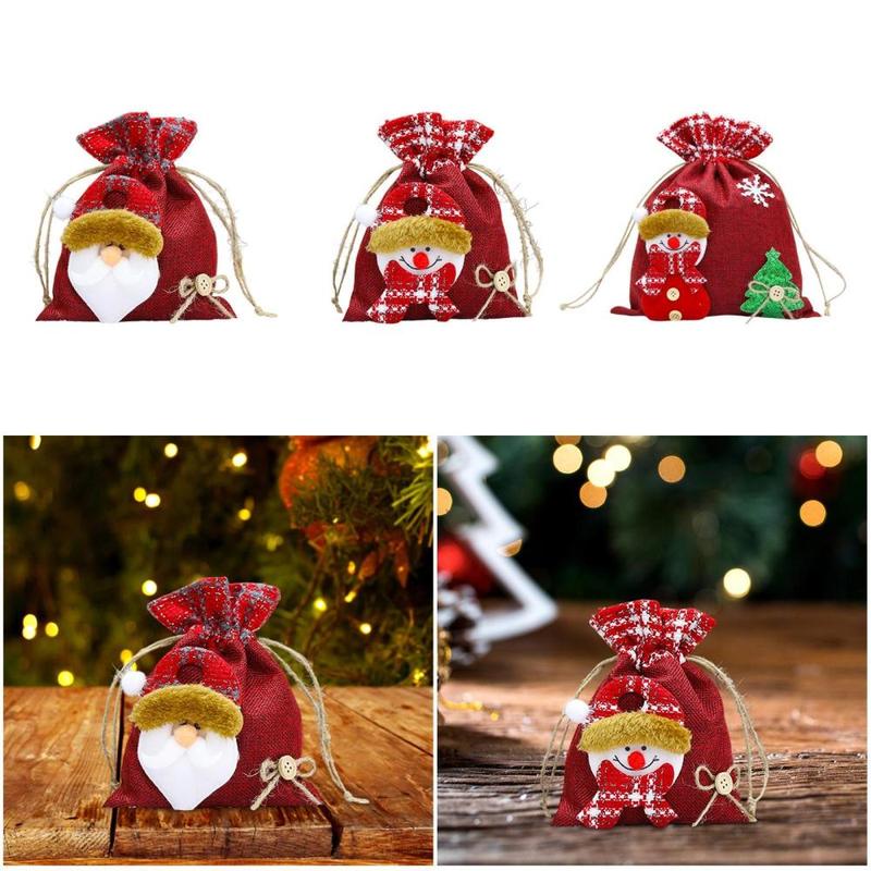 Christmas Drawstring Gift Bag Treat Pouch Sack for Goody Party Favor Winter 2