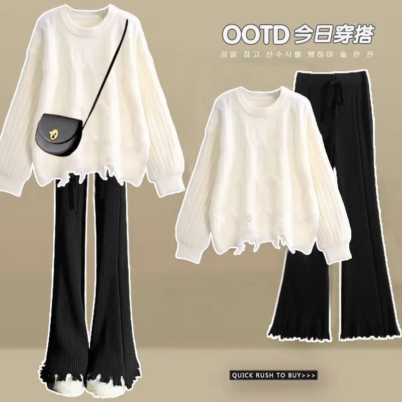 Large Size Women's Clothing Spring Suit Women's 2023 New Waist Slimming Youthful-Looking Loose Sweater Casual Pants Two-Piece Suit Fashion