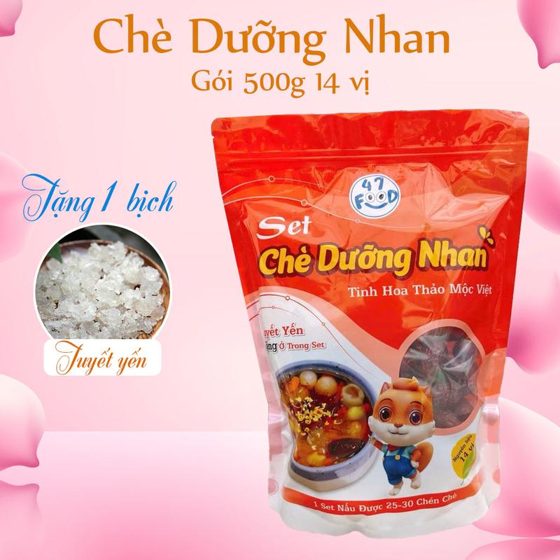 Chè Dưỡng Nhan 47 Food Gói 500g 14 Vị Ít Ngọt - Nấu Được 25-30 Tặng 20g Tuyết Yến
