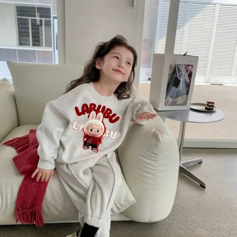 [MÂY KID] Bộ quần áo nỉ mẹ và bé in hình Labubu chất nỉ bông tàu mềm mịn mặc mùa thu đông có size 10-65kg 2