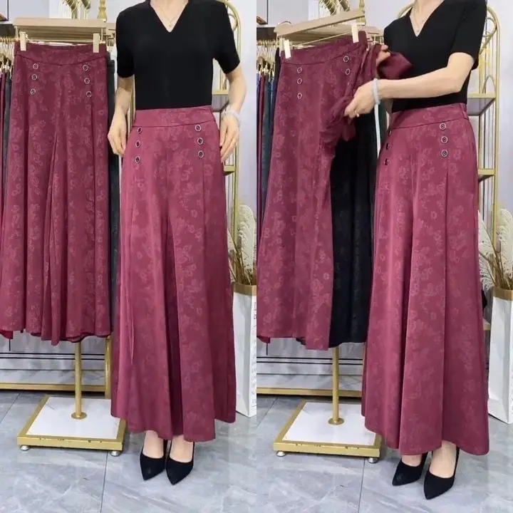 Quần Dài Váy Nữ, Hàng Mới Về Mùa Hè 2025, Quần Cropped Mỏng, Cho Mẹ TRUNG NIÊN, Chất Liệu Lụa Lạnh Cạp Cao, Quần Ống Rộng
