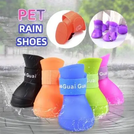 Giày đi mưa cho chó cưng, Thành phố thú cưng, Tất cả các mùa, Không thấm nước, Không trơn trượt, Giày đi mưa silicon mềm, Giày đi bộ 1