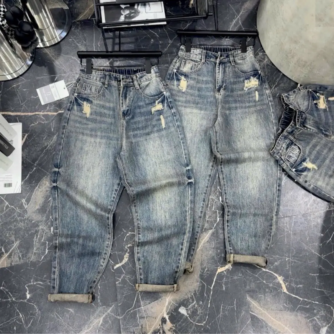 Quần jean baggy không giản cào phối susu store jean