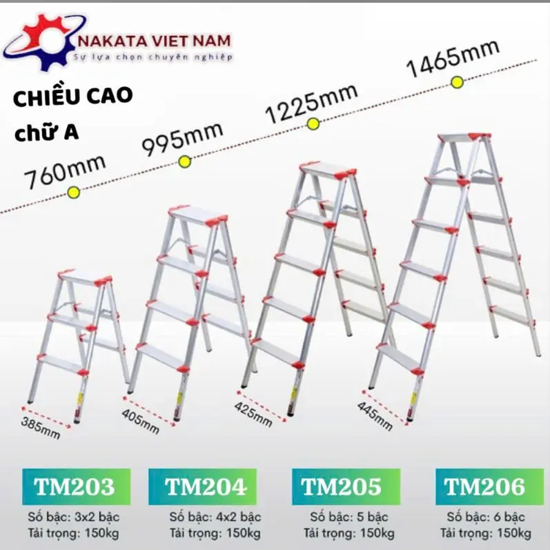 Thang Nhôm Chữ A bậc bằng NAKATA - Đủ Kích Thước (3 bậc-6 bậc) , trọng tải 150kg 3