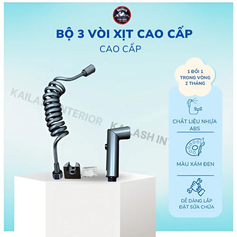 Bộ vòi xịt vệ sinh tăng áp 2 chế độ xoay cao cấp có đi kèm van gốc chia nước bảo hành 2 năm - KAILASH INTERIOR 2