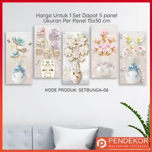 Set Hiasan Dinding Tema Bunga Dapat 5 Panel Pajangan Dinding - SETBUNGA-06