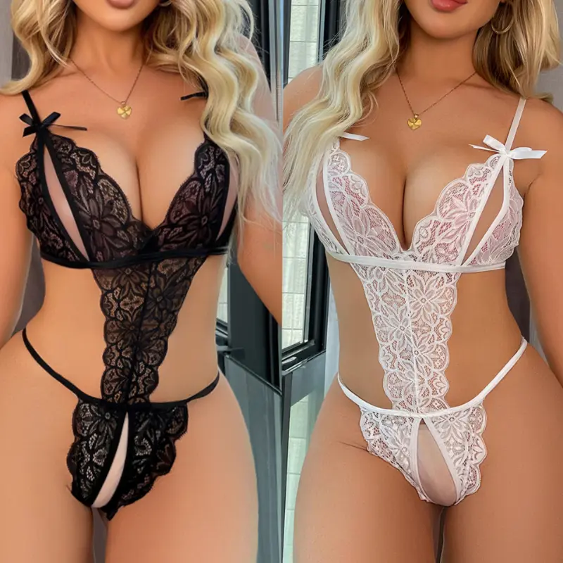 Lightweight Sleepwear for Women Plus Size Lace Gathered Lingerie Comfortable Backless One-piece Pajamas Black Sexy Set Multiple Colors Available