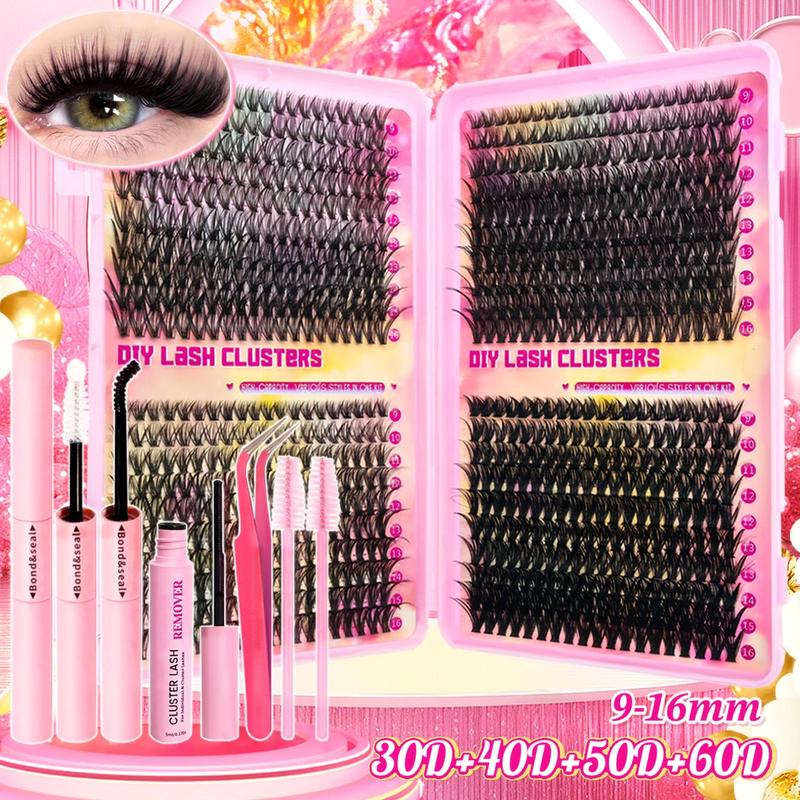Individual False Eyelashes Kit, 1 Set Natural Look & Extra Thick & Long Lasting & Individual Eyelash Extension Kit with Tools, Makeup 0