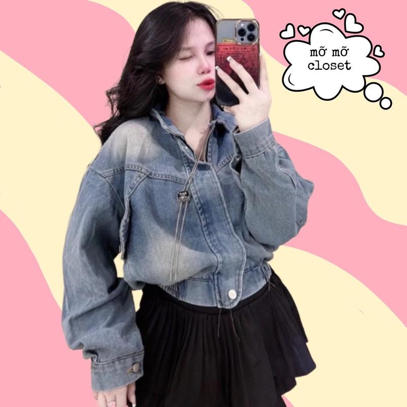 Áo khoác lửng kaki jean cổ sơmi bo chun dấu kéo khóa túi nắp phối wax unisex nam nữ Jacket Women