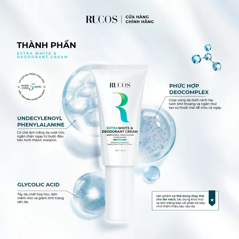 Extra White & Deodorant Cream - Kem dưỡng vùng da dưới cánh tay 35g - Rucos kem nách ngăn mùi cơ thể 1