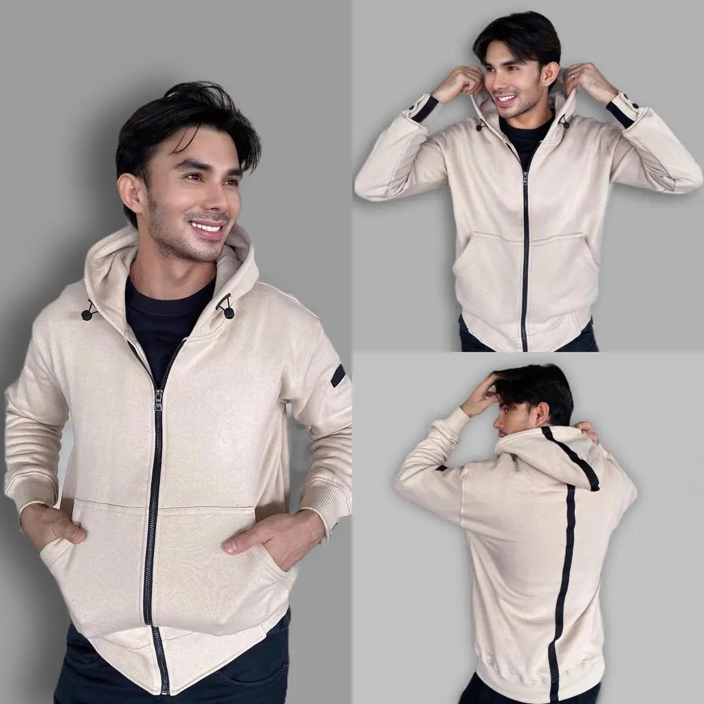 Jaket Cream Stripe Hitam Unisex Guardian by Aranesia