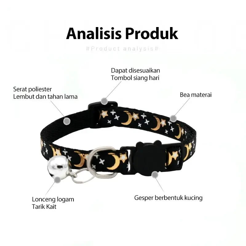 Kalung Lonceng Kucing Anjing Motif MOON & STAR (GESPER KEPALA KUCING) 4