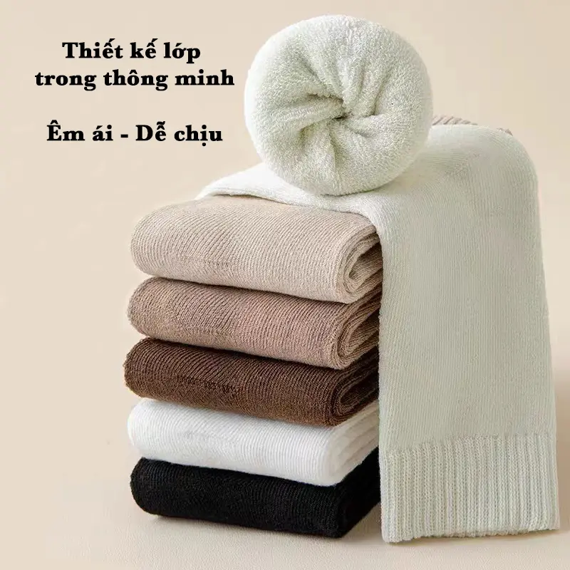 Tất trơn cổ cao, vớ nam nữ cao cấp BrI êm ái mịn màng, thoáng khí thấm hút mồ hôi Cotton Menswear Ong Đen len 2