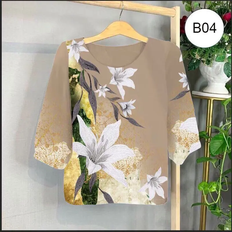 A2- Áo lụa trung niên tặng bà tặng mẹ, mặc ở nhà, đi làm đi chơi đều đẹp Nữ Top Kem Women 5