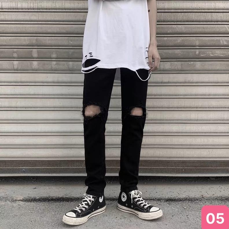 Quần jean nam màu đen trơn rách gối to chất bò  co dãn nhẹ  form dáng skinny Q05 mẫu mới Menswear Pants