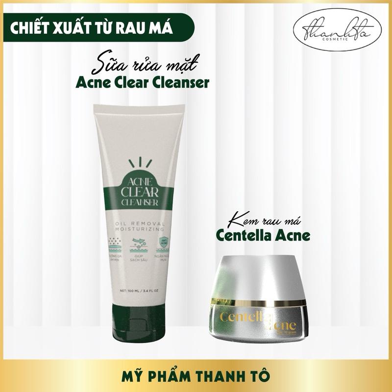 Sale Ngày Đôi Bộ Kem Rau Má Centella Ance và Rửa Mặt Acne Clear| Thanh Tô Cosmetic