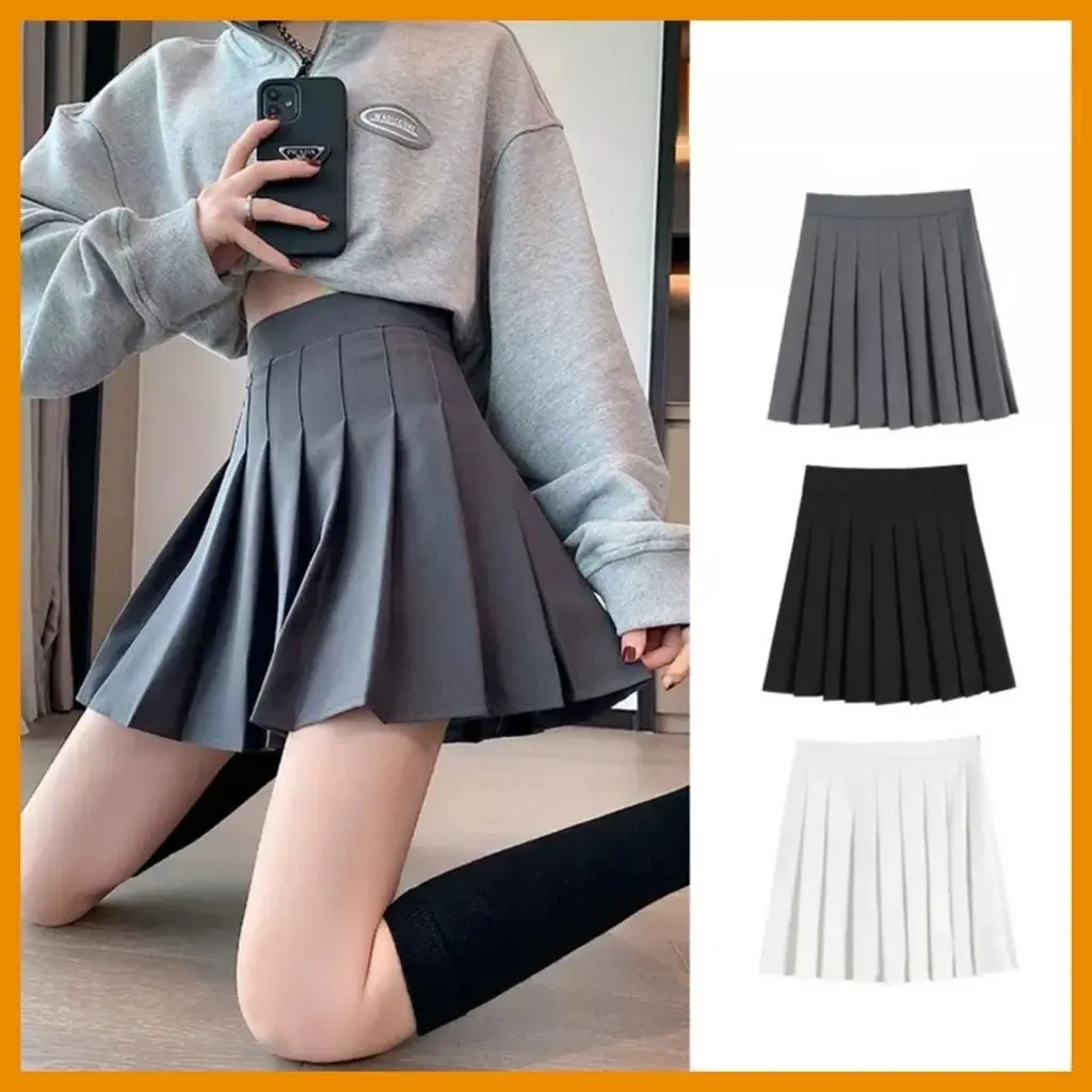 Chân váy xếp ly tennis có quần trong chất tuyết mưa cạp lưng cao dáng xoè màu đen nâu trắng kem mặc đi biển công sở
