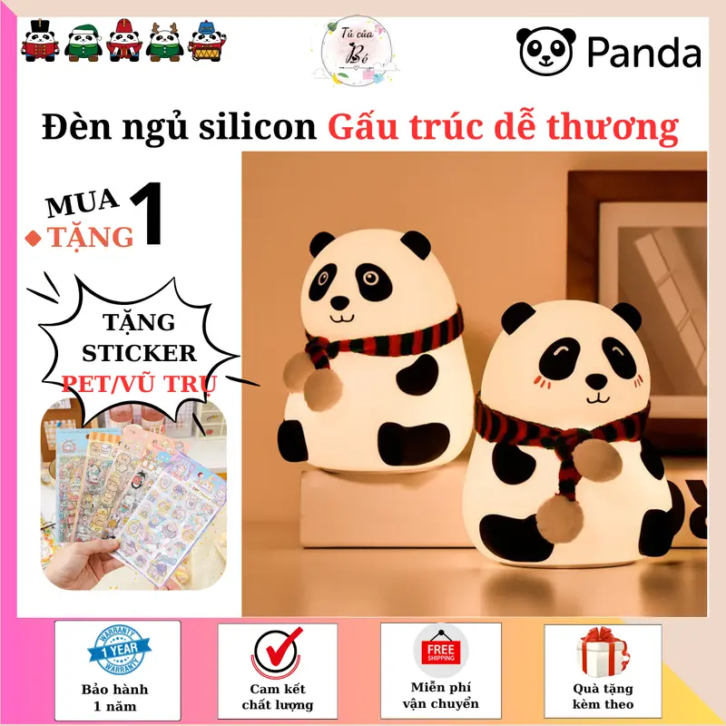 Đèn ngủ silicon để bàn decor phòng ngủ quà tặng sinh nhật quà giáng sinh hình Gấu trúc Panda dễ thương Pin sạc 1200 mah Cảm ứng đổi màu An toàn với trẻ em Không rơi vỡ [FREESHIP+QUÀ TẶNG] 0