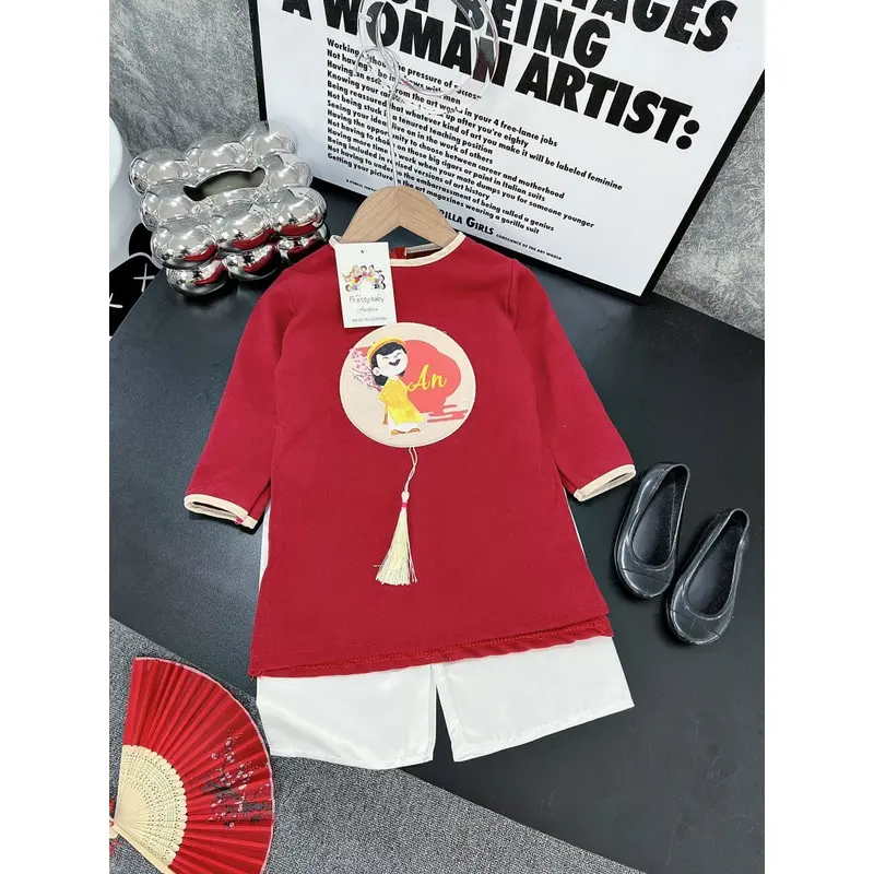 Bộ Áo Dài Cách Tân Cho Bé Gái Kèm Tua Rua, Áo Dài Cho Bé Từ 8-20kg [ Chữ An ] 1