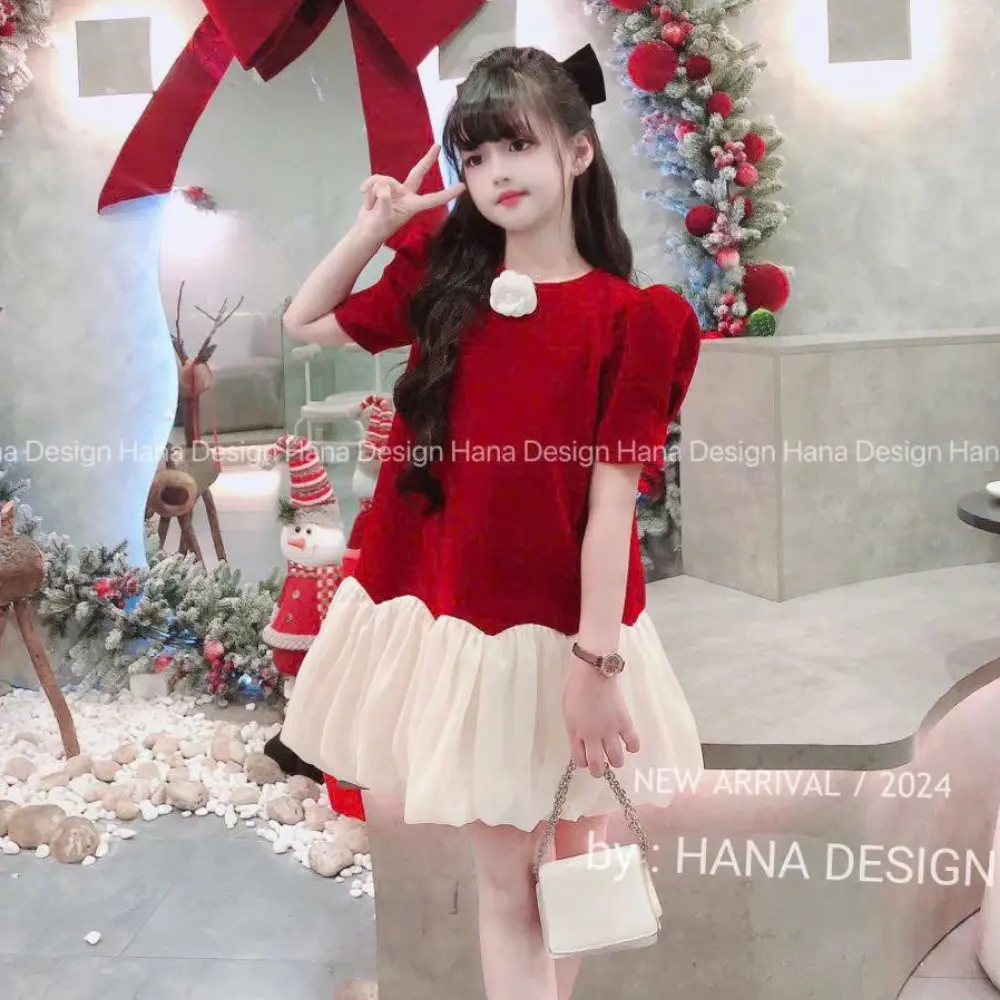 Mã V3R: (20kg - 60kg) Đầm chữ A có tay phối lai bí xinh cho bé gái