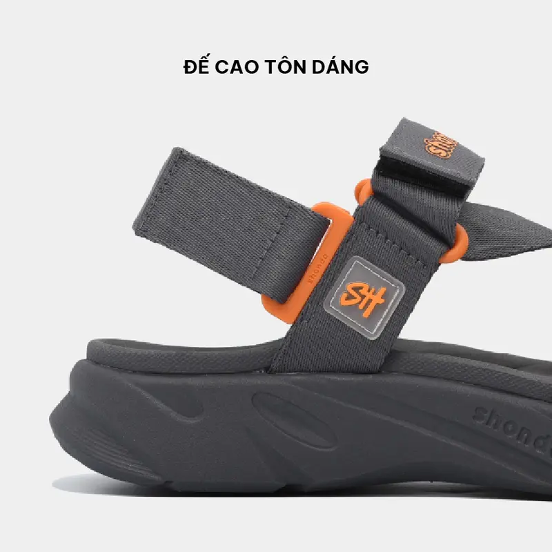 Giày SHONDO Nam Nữ Sandal  Đi Học Đi Chơi F8 Ver.2 Thời Trang Êm Ái Màu Xám Đậm F8M2222 đế bằng cao 4cm 3