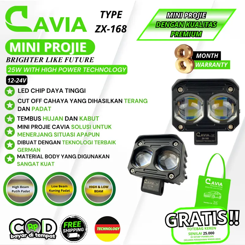 CAVIA - PREMIUM MINI PROJIE LAMPU TEMBAK LASER SOROT LED MOBIL MOTOR FOGLAMP SQL 2 MATA SQL 3 MATA WARNA KUNING PUTIH TEMBUS KABUT&HUJAN 5
