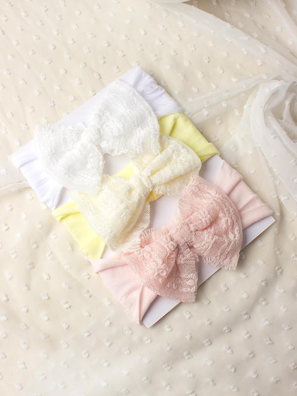 Baby's Bow Decor Contrast Lace Hair Band, Cute Solid Color Stretchy Hair Band Set, Newborn Infant Kids Hair Accessories 4