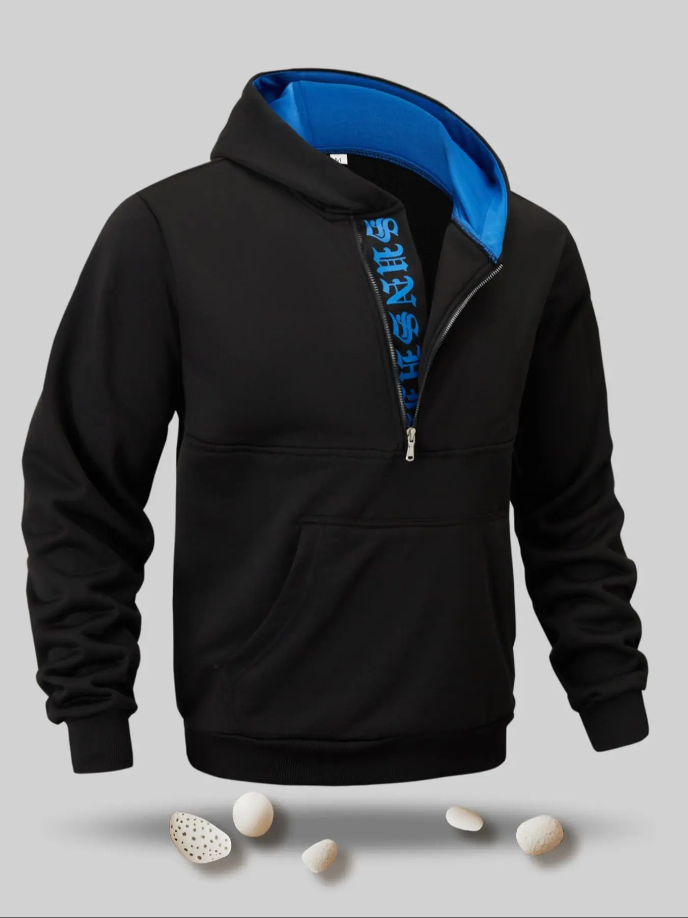 Men's Colorblock Letter Print Half Zip Hoodie, Regular Fit Casual Long Sleeve Pocket Hooded Sweatshirt for Daily Wear, Men's Clothes for All Seasons