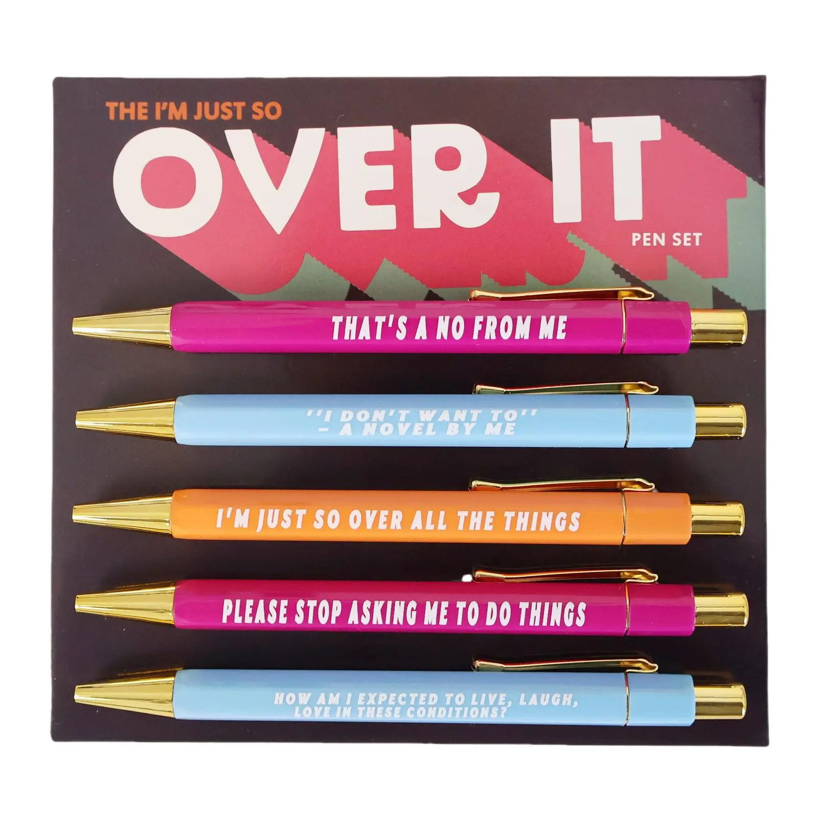Over It Ballpoint Pen Set, 5 Counts/set Creative Funny Slogan Ballpoint Pen, Personalized Daily Writing Pen Set, Gift for Colleagues